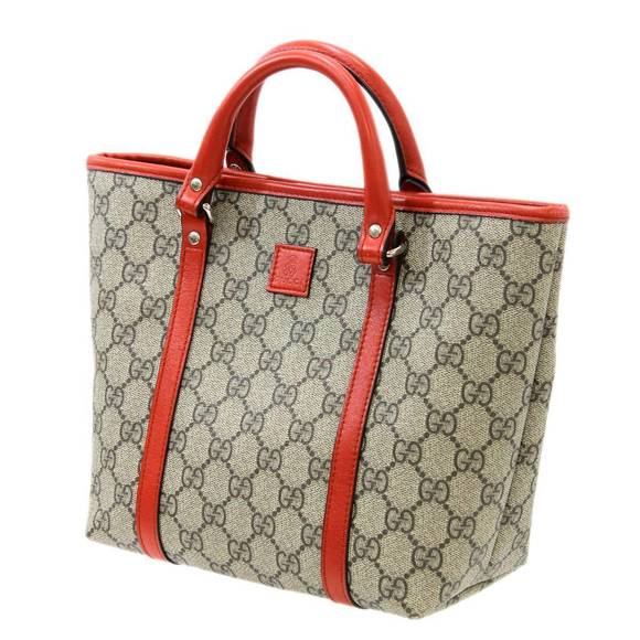 Gucci Tote GG Red A Ks Supreme Leather Green Khaki Handbag - Picture 1 of 1